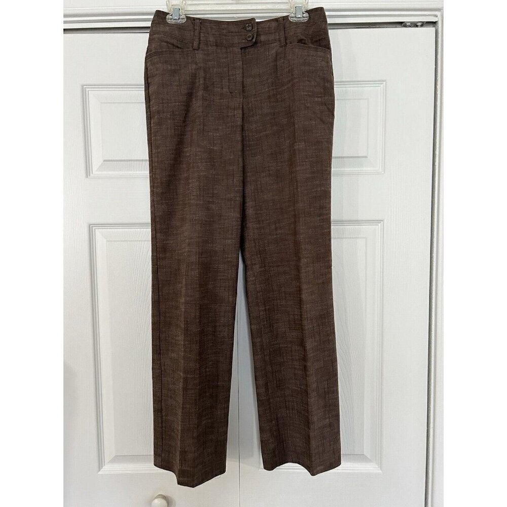 Dressbarn Trouser Pants Brown Textured Mid Rise Flared Leg Size 4
